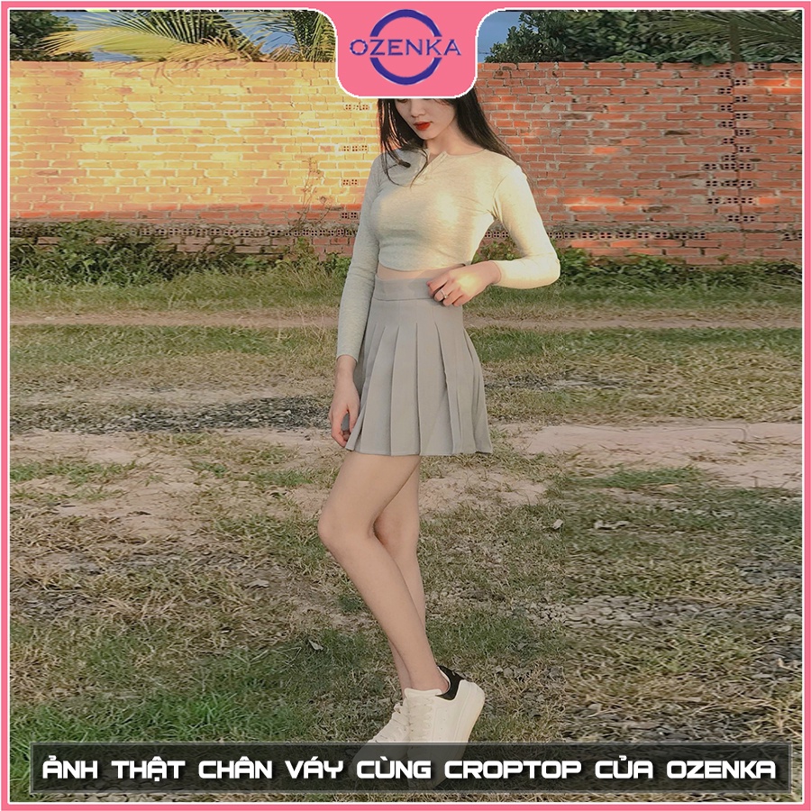 Áo croptop tay dài khoét eo nữ đẹp OZENKA ,  áo crt ôm body vạt bầu thun gân 100% cotton size dưới 52 cân nhiều màu