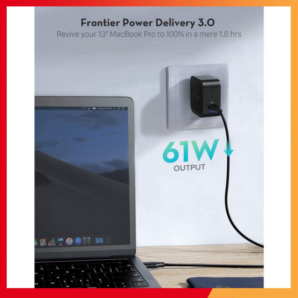 GIÁ CHƯA TỪNG CÓ Củ Sạc Ravpower RP-PC112 - 1cổng Usb-c 61W PD 3.0 - Công Nghệ GaN GIÁ CHƯA TỪNG CÓ