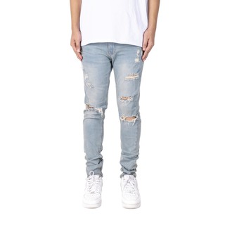 Quần jean nam streetwear cao cấp FNOS NZ13 màu xanh rách gối form slimfit jean thun co giãn