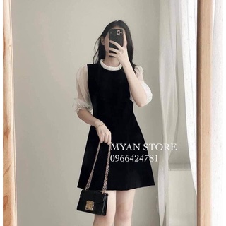 Đầm công sở-Váy chữ A tay lỡ cổ bèo chất umi hàn phối tay voan h2shop