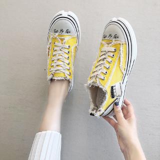 Giày Vải Canvas Đế Bằng Phối Tua Rua Cá Tính Cho Nữ