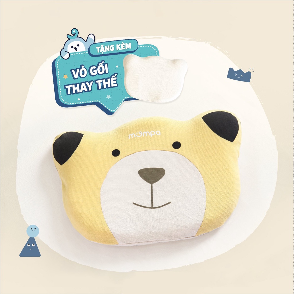 Gối sơ sinh chống bẹt đầu Mompa ruột gối chất memory foam GẤU POLLO tặng 1 vỏ gối 031