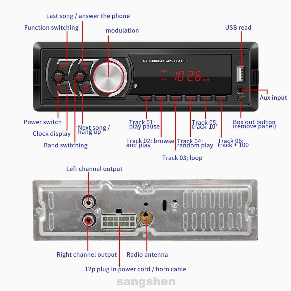12V LED Display Universal Remote Control Vintage AUX In Lossless Music Handsfree Calls Support USB Disk Car MP3 Player
