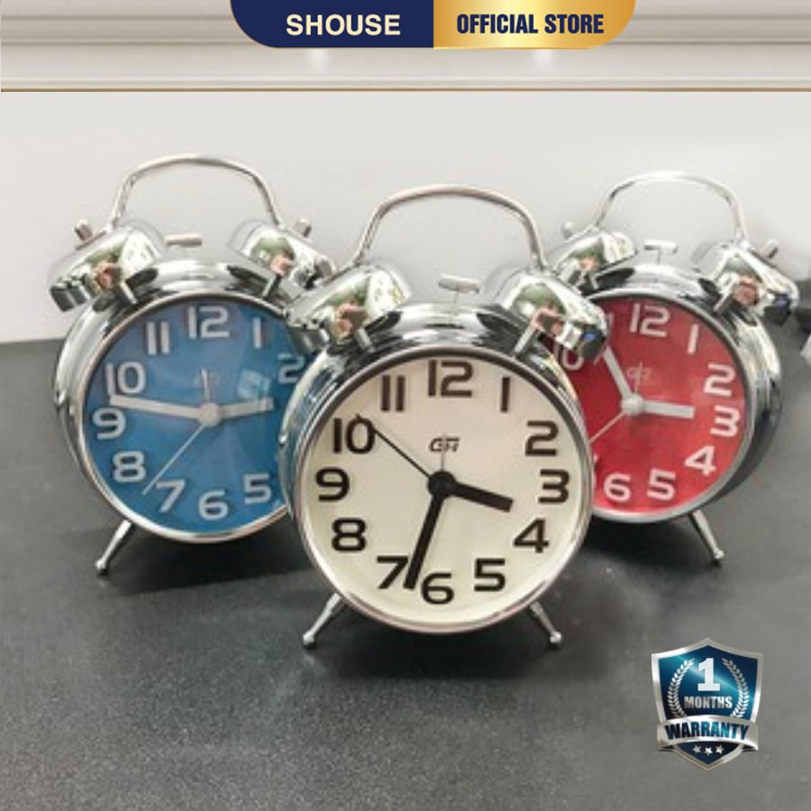Đồng Hồ Để Bàn Báo Thức Inox GH chuông to sang trọng cho phòng ngủ phòng khách kim trôi không gây tiếng động