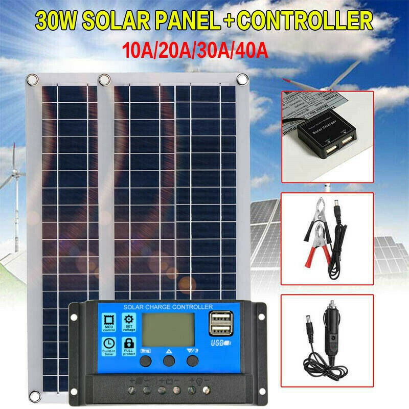 Flexible 12V 30W Dual USB Solar Panel+ 40A Solar Charger Controller