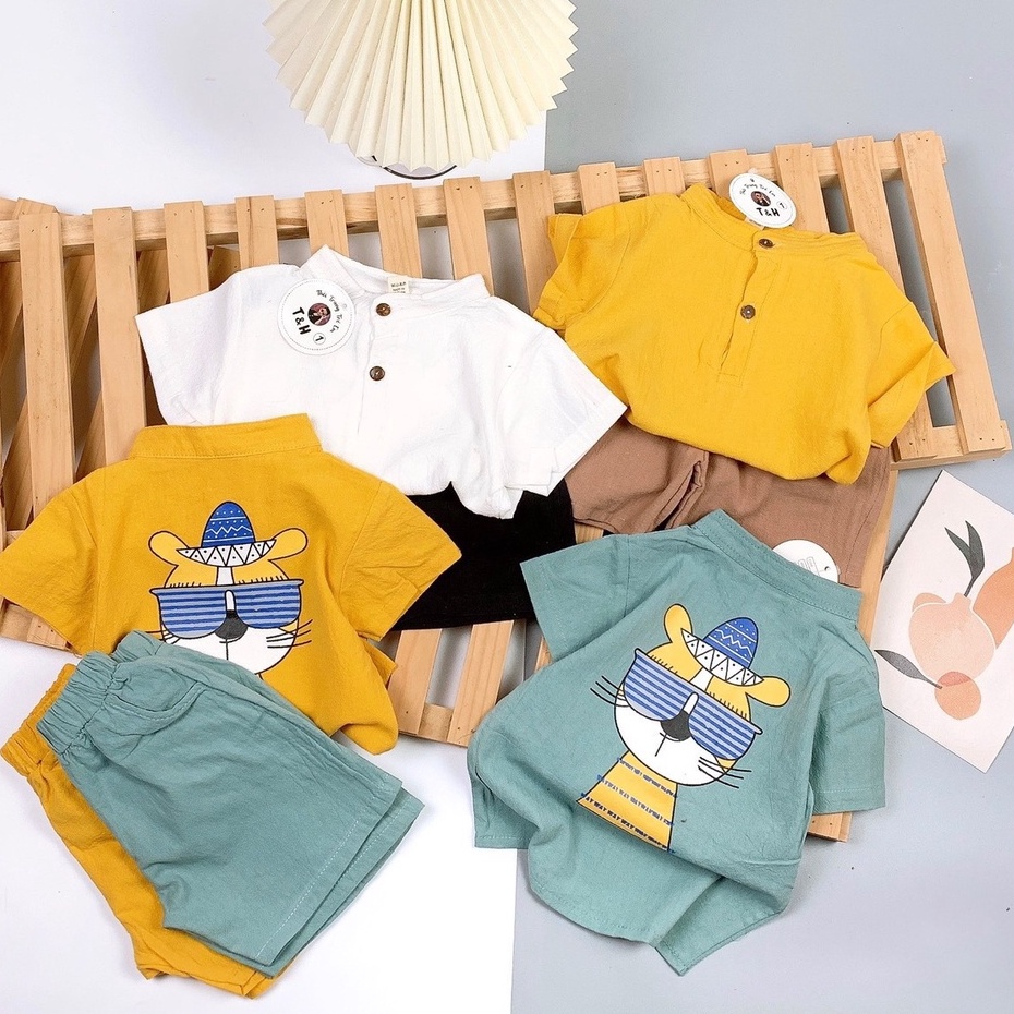 BOT09 - Bộ Bé Trai, Bộ cộc tay, chất đũi in hình mèo cho bé từ 8-21kg, Richkid123