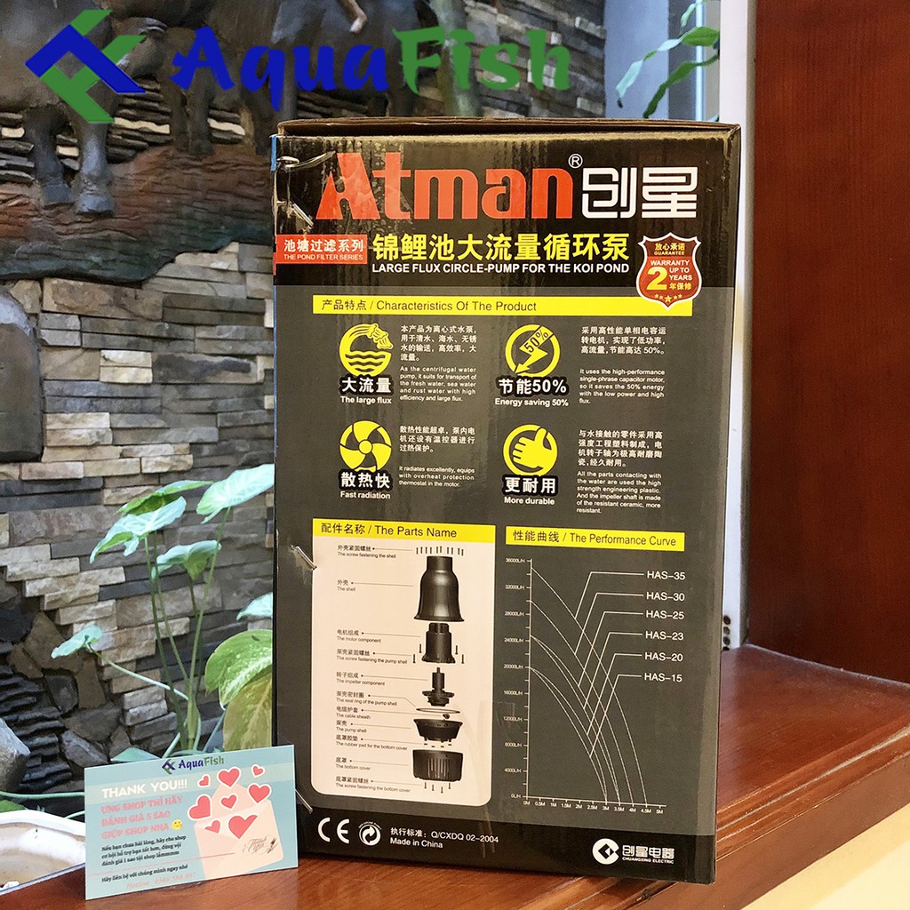 Máy Bơm Chìm Cho Hồ Cá Koi Atman HAS 20- HAS 35 (bơm tạt, thổi luồng hồ cá Koi)