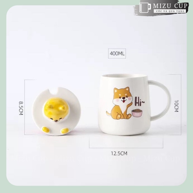 Cốc gốm sứ cao cấp uống trà, uống cafe, decor hình shiba cute