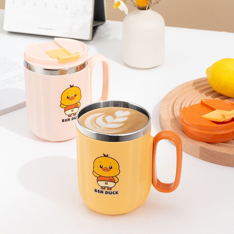 CỐC GIỮ NHIỆT B.DUCK vịt vàng 2 lớp lõi inox kèm nắp tiện lợi-DN