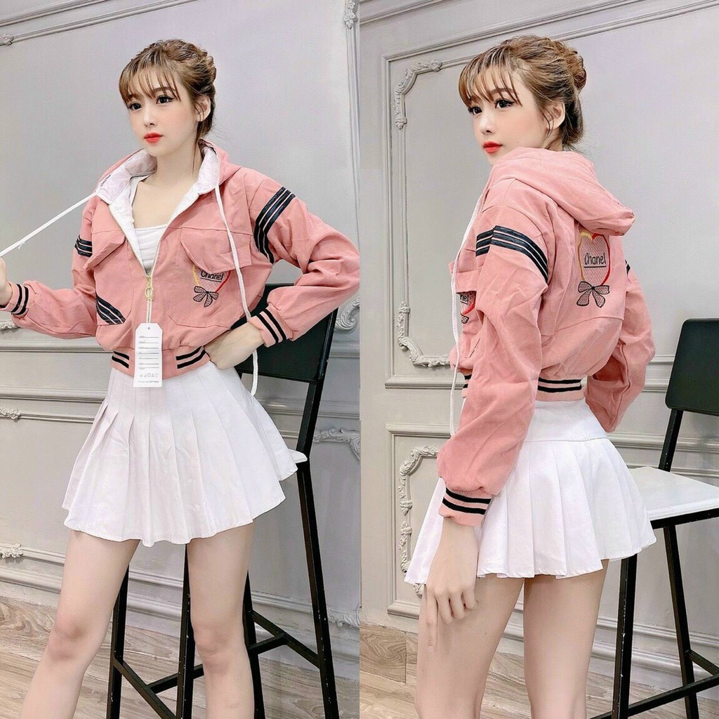 Áo khoác nữ Áo khoác nữ gió dù 2 lớp chống nắng phối viền sọc túi hộp ngộ nghĩnh-dễ thương | BigBuy360 - bigbuy360.vn