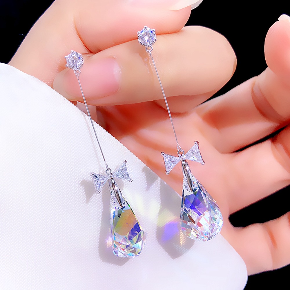 Bông tai ETRENDY dáng dài đính pha lê xinh xắn sang trọng cho nữ