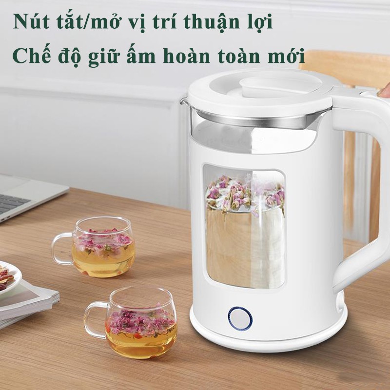 Ấm siêu tốc thủy tinh cao cấp dung tích 2.3L - Ấm đun nước siêu tốc thủy tinh an toàn tiện lợi có tấm nhựa cách nhiệt KL