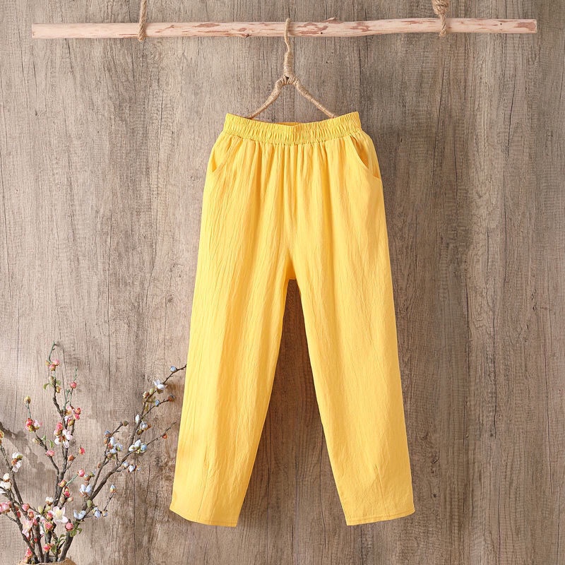 Jiashucheng Quần Cotton Lanh Mỏng Dáng Rộng Dài Đến Mắt Cá Chân Phong Cách Hàn Quốc Dễ Phối Đồ Thời Trang Mùa Hè Cho Nữ