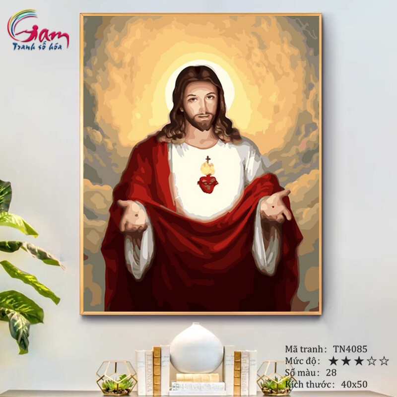 Tranh sơn dầu số hoá Công giáo Chúa Jesus tự tô màu GAM căng khung 40x50cm dày 2.5cm TN4085