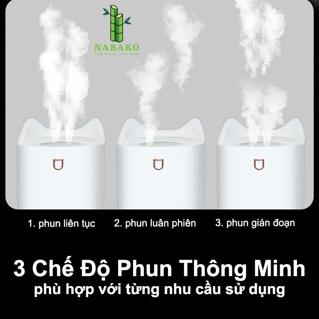 Máy Phun Sương Tạo Độ Ẩm Cỡ Lớn 3 Chế Độ, 3000ml, Sạc USB, Đèn ngủ LED - Nabako