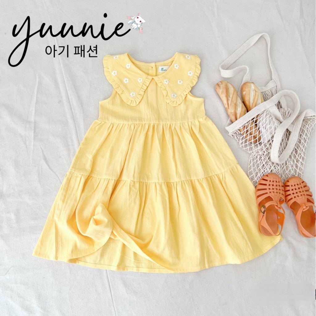 Váy cho bé gái thêu hoa 3 màu vàng hồng cam YUUNIE xinh đẹp cho trẻ em 3 4 5 6 7 8 9 10 tuổi