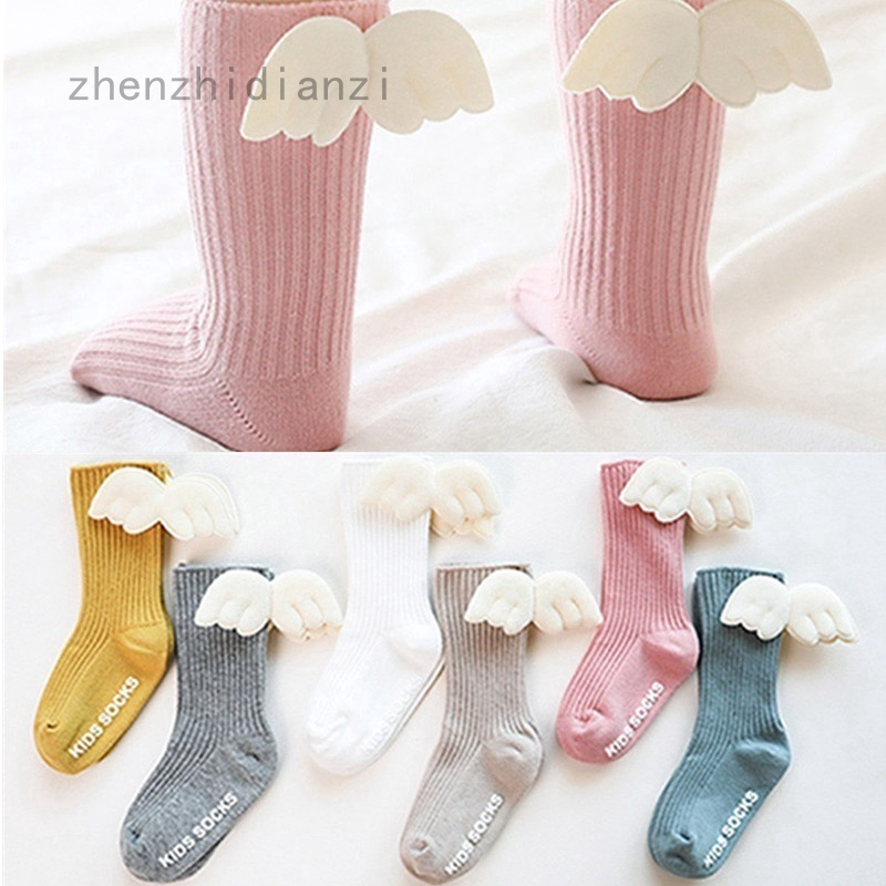 Vớ Cotton Dài Tới Gối Dệt Kim Đính Đôi Cánh Thiên Thần Dễ Thương Cho Bé Gái