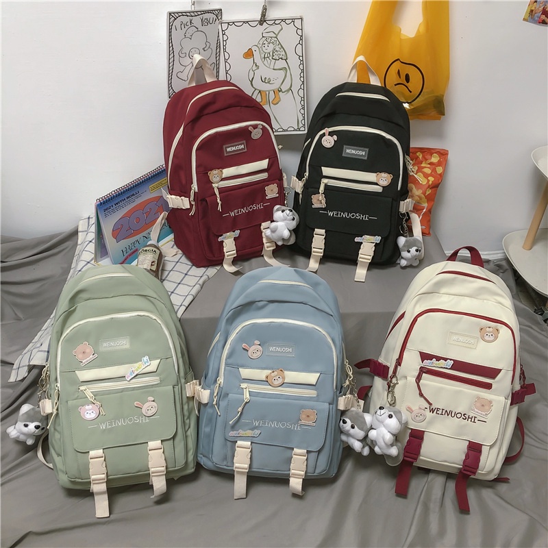 Ba lô đi học Prettyzys 14 inch thời trang phong cách Hàn Quốc 2021 cho nữ