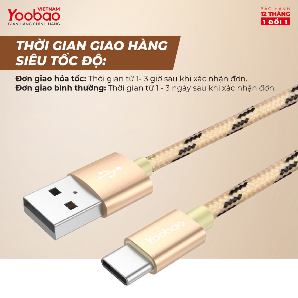 Dây cáp sạc USB Type C YOOBAO YB-415C Vỏ bện nylon dài 1.5m - Hàng chính hãng Bảo hành 12 tháng 1 đổi 1