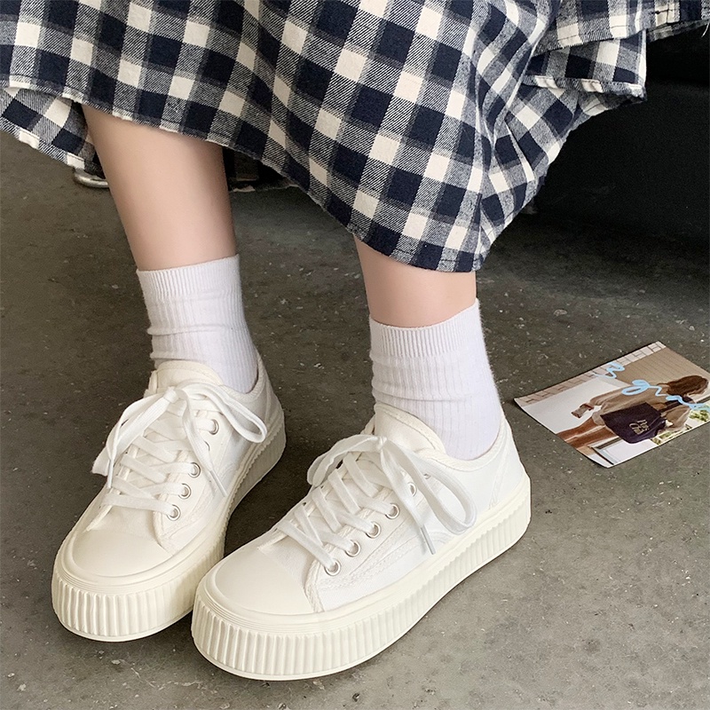 Mistery GiàY Thể Thao Nữ GiàY TrắNg Giày Bánh Quy Độ Dày 3 Cm MIS-804