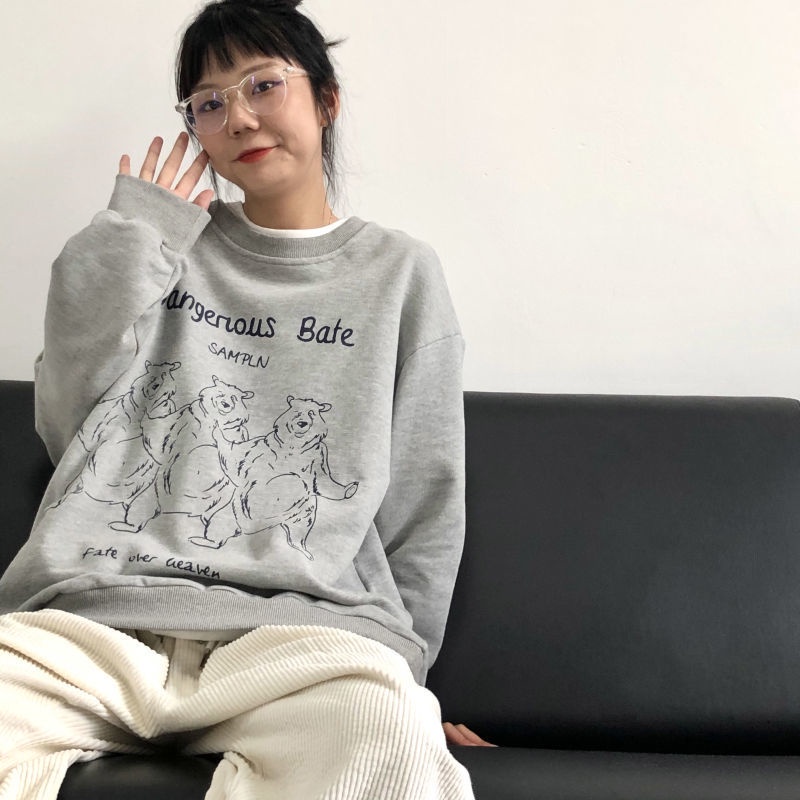 Áo Sweater Tay Dài Dáng Rộng Dễ Thương Phong Cách Hàn Quốc Thời Trang Mùa Thu Cho Nữ 2021