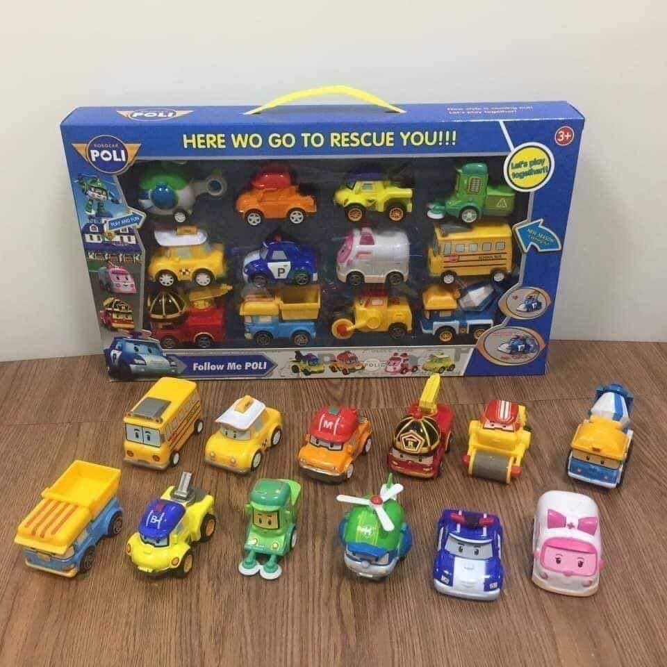 HỘP ĐỒ CHƠI 12 XE Ô TÔ ROBOCAR POLI BIỆT ĐỘI BAY SIÊU ĐẲNG CHO BÉ YÊU