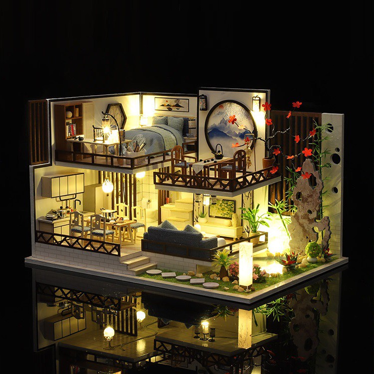 Mô hình nhà DIY Doll House Ink Fragrant Bamboo Rhyme Kèm Mica Chống bụi, Bộ dụng cụ và Keo dán