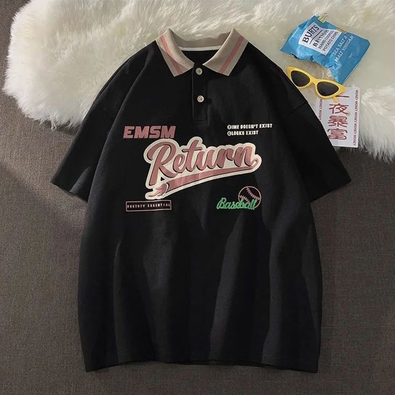 IELGY Áo thun polo tay ngắn phong cách thời trang retro dành cho nữ