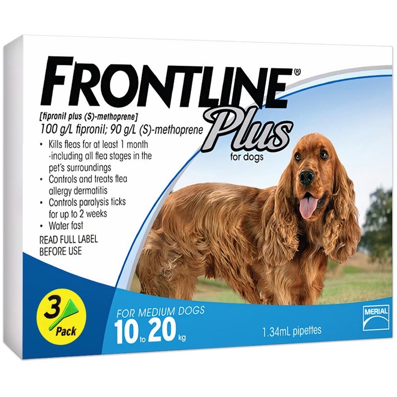 FRONTLINE PLUS Dog (10-20kg) - Phòng và trị ve, ghẻ, bọ chét dạng nhỏ gáy cho chó (1 tuýp)