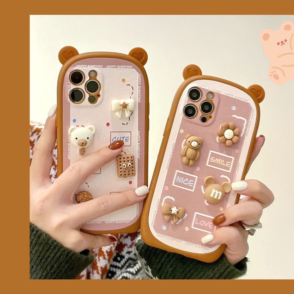Ốp lưng điện thoại iphone bánh mì tai gắn stick gấu 7plus x xsmax 11 11promax 12 12pro 12promax 13 13pro 13promax DT14