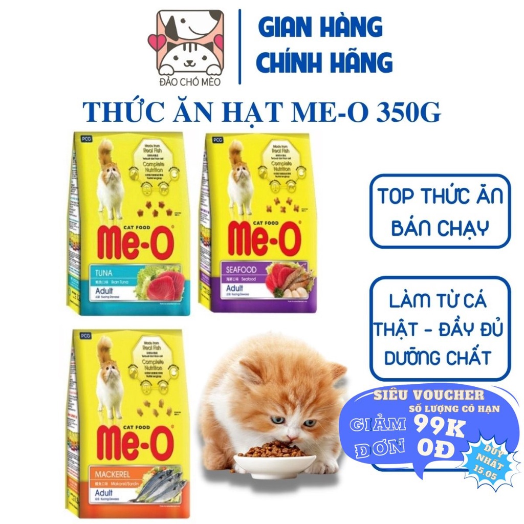 [Mã PET50 giảm 10% - tối đa 50K đơn 250K] Thức ăn cho mèo dạng hạt khô MeO 3 vị Mèo Me-O 350gr, Date mới - Đảo Chó Mèo