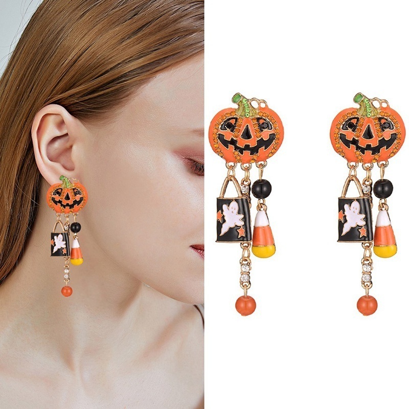 Khuyên Tai Thép Không Gỉ Hình Bí Ngô Halloween Thời Trang