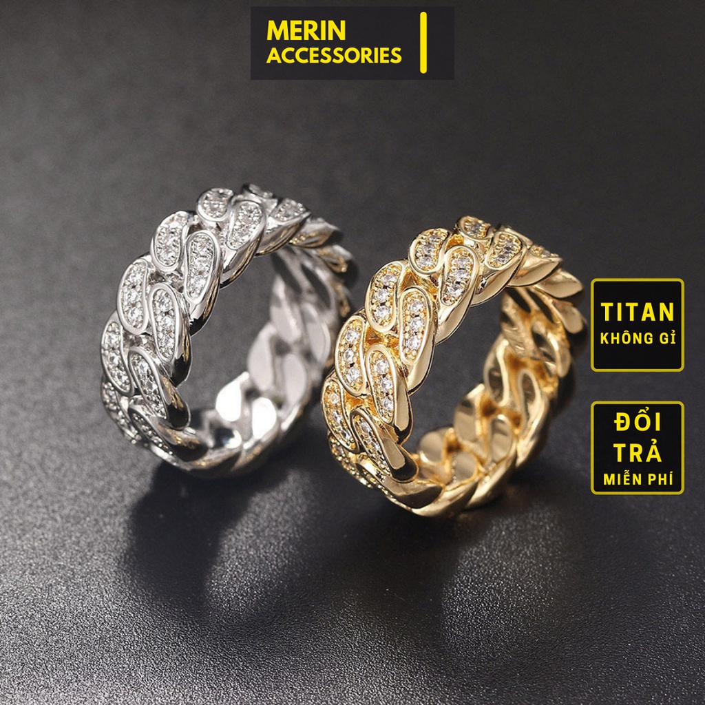 Nhẫn nam nữ tròn Merin Accessories màu bạc thời trang chất Titan đẹp đơn giản không gỉ - Nhẫn Kamenra Đính Đá