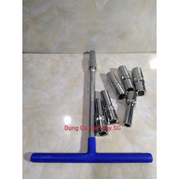 (Rẻ vô địch) Bộ 7 đầu tuýp dài và cây T gắn tuýp cao cấp 1/2