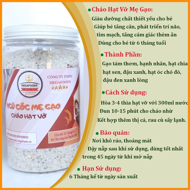 Cháo Vỡ Hạt Gạo Vỡ Cho Bé Ăn Dặm MegaFoods Từ Hạt Ngũ Cốc Cao Cấp Dinh Dưỡng Tốt Nhất Cho Bé CHVMGF01