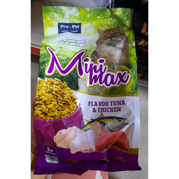 Thức ăn hạt cao cấp cho mèo Minimax Vị cá ngừ và gà Gói 350g