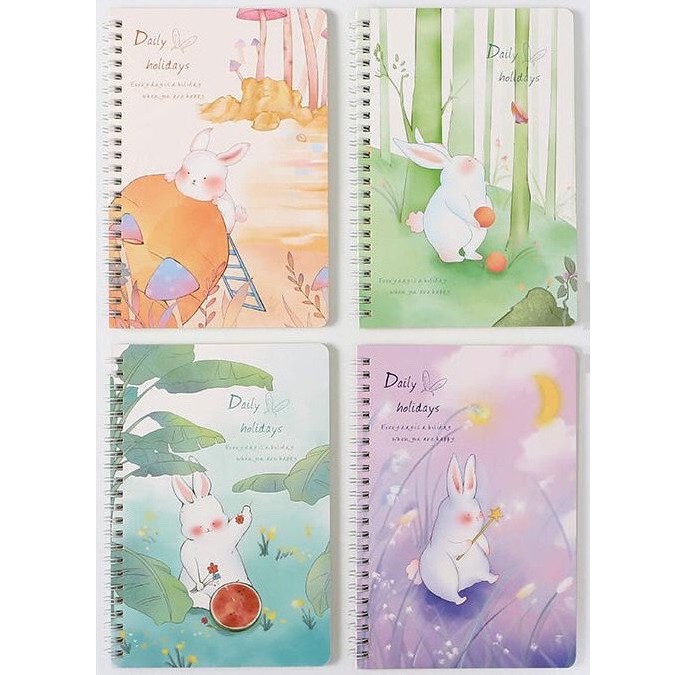 Sổ tay ghi chép học tập gáy lò xo A5 hình Thỏ Trắng, dòng vở kẻ ngang, 120 trang Sakura Shop