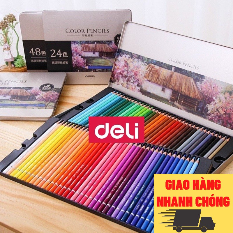 Bút chì màu gốc dầu cao cấp Deli, hộp thiếc, Âu Dương Na Na 24/36/48 màu