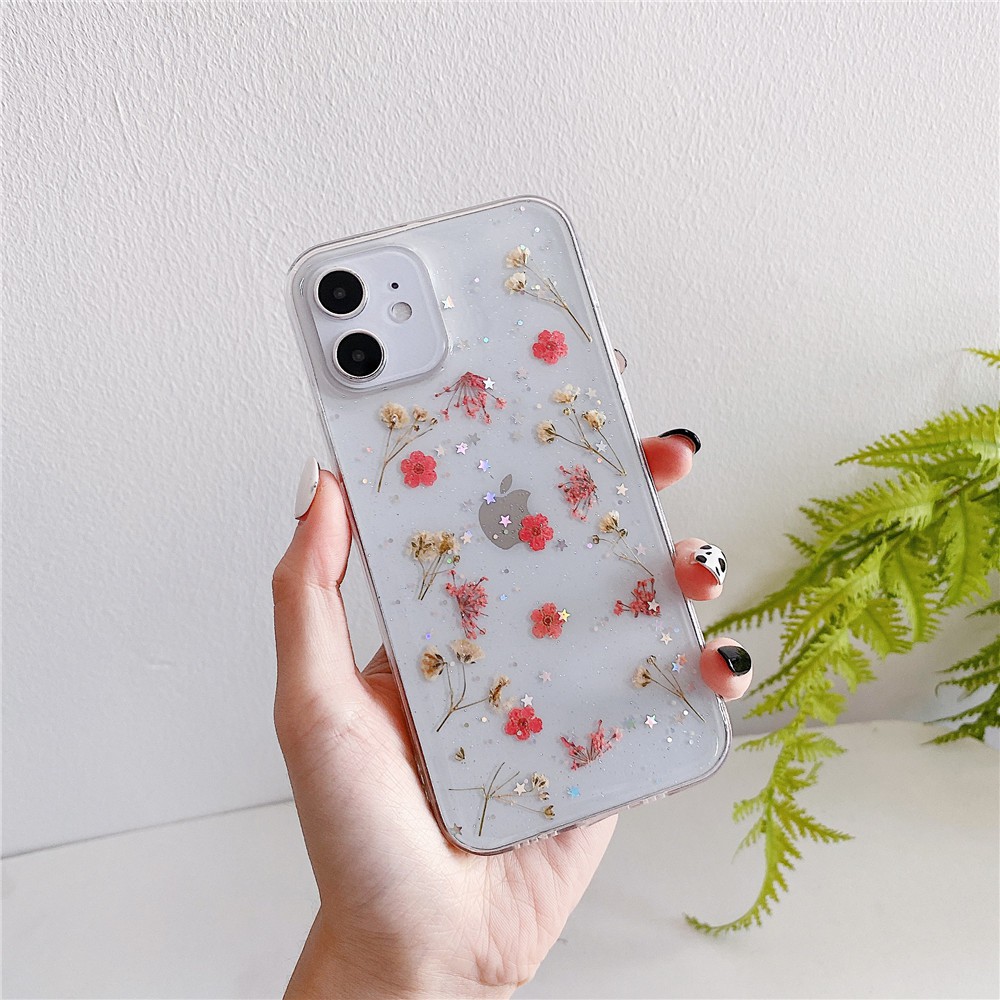 Ốp điện thoại bằng tpu mềm trong suốt trang trí hoa khô cho iphone 12 pro max 12 mini 111pro max 6s 7 8 plus se 2020