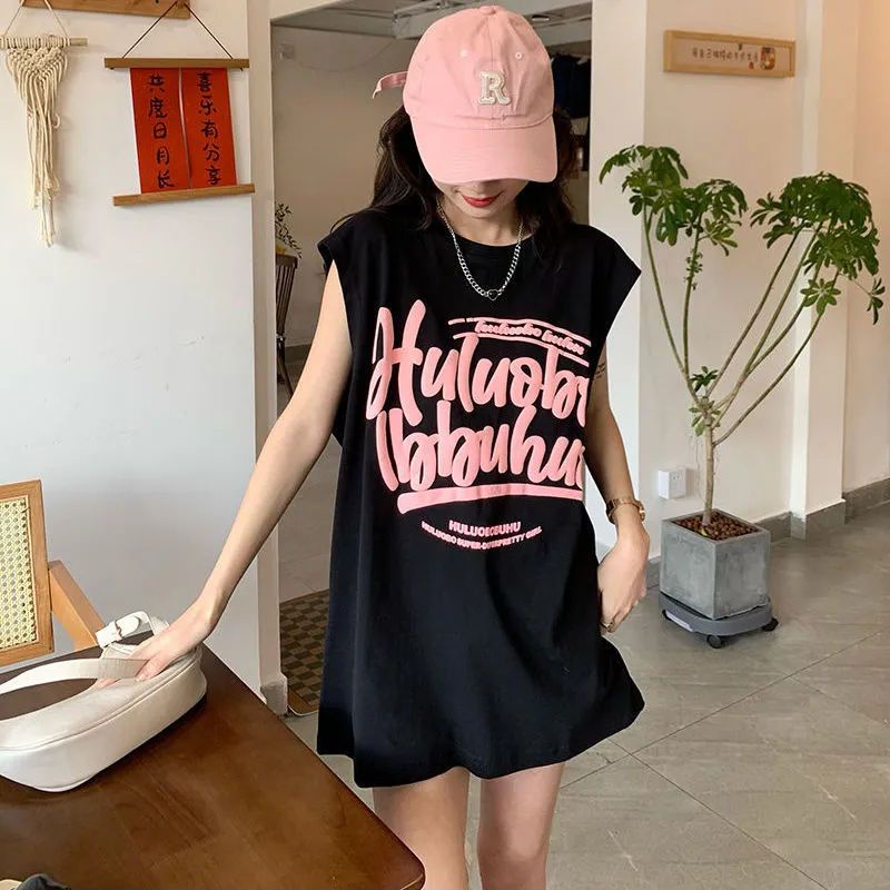 Jiashucheng Áo Thun Không Tay In Chữ Thời Trang Mùa Hè Mới 2023 Dành Cho Nữ