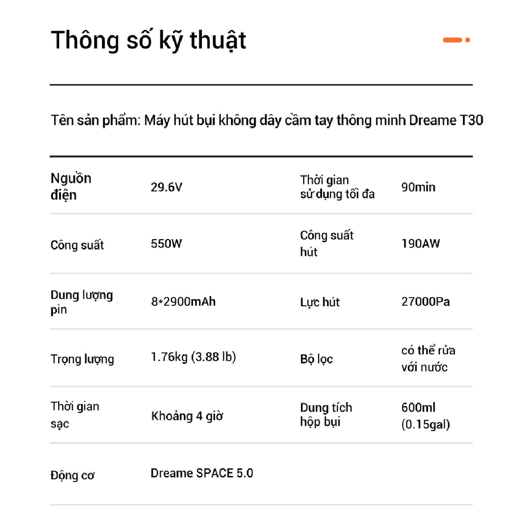 [Mã ELHA10 giảm 6% đơn 5TR] Máy Hút Bụi Cầm Tay Không Dây Dreame T30 - Bản Quốc Tế - BH 12 tháng