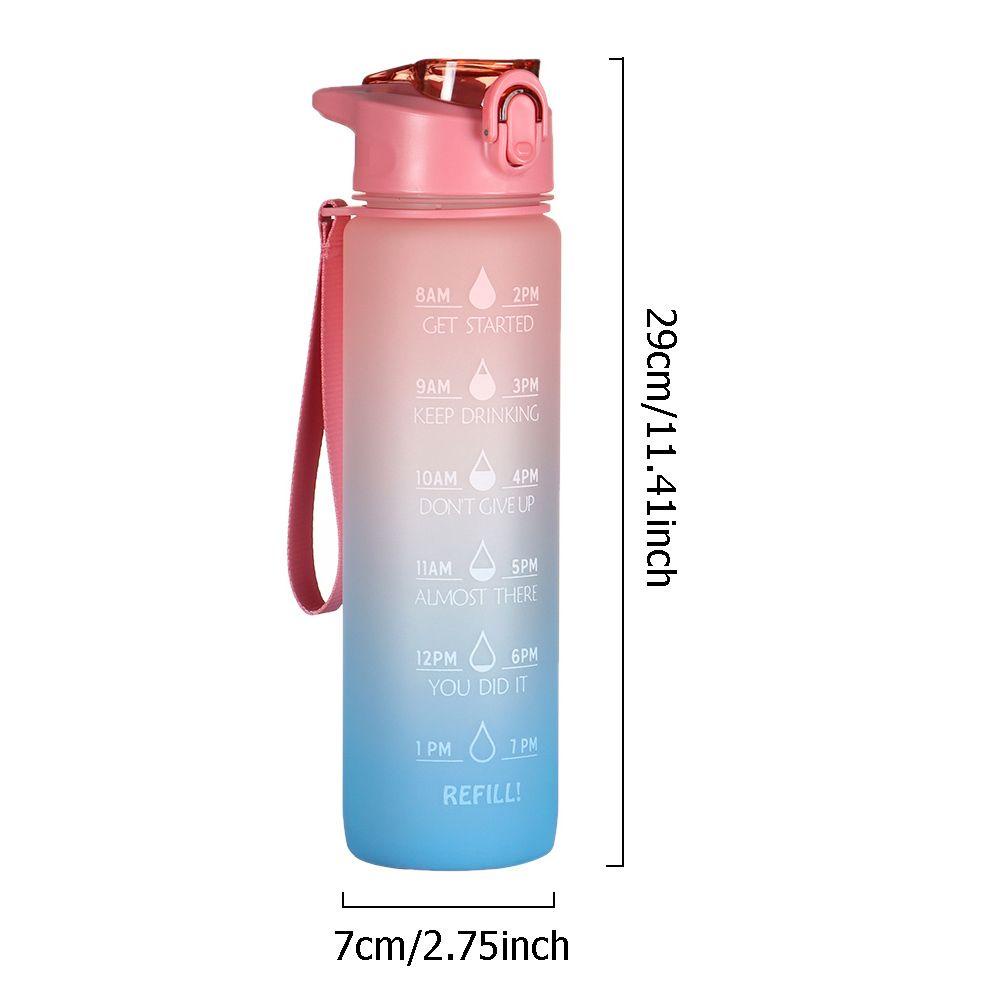Bình Nước 1000ml Màu Gradient Cầu Vồng Sức Chứa Lớn Có Ống Hút