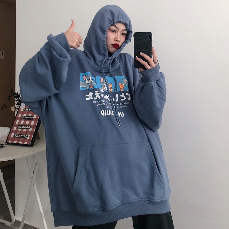 áo hoodie nữ form rộng có mũ thời trang ulzzang hàn quốc, áo hoodie nữ nỉ hình tom và jerry thời trang unisex du lịch | BigBuy360 - bigbuy360.vn