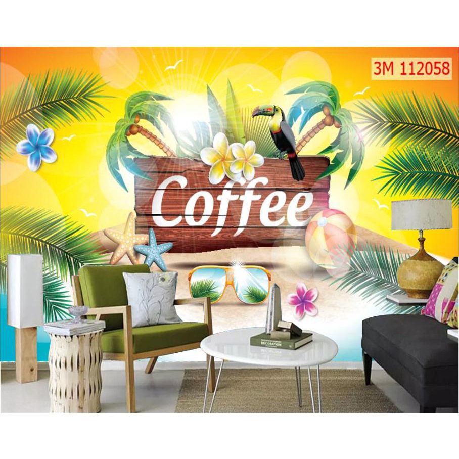 Tranh dán tường 3D trang trí quán cafe trà sữa trà chanh chất liệu decal pp keo sẵn giá rẻ đẹp 0004