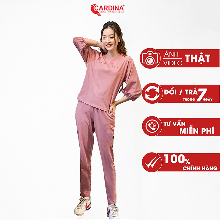 Đồ Bộ Nữ 𝐂𝐀𝐑𝐃𝐈𝐍𝐀 Quần Dài, Áo Tay Lỡ Bo Chun Chất Cotton Cao Cấp Mềm Mại Họa Tiết In Chữ 1BT04