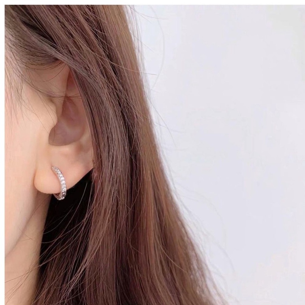 Bông tai bạc nữ tròn dạng bấm nạm đá DaLiA Jewelry khuyên tai bấm basic cho người lớn và trẻ em