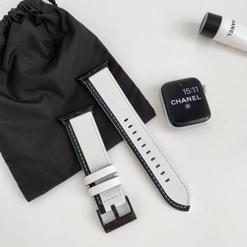 Dây Đeo Đồng Hồ Apple watch 7 6 5 4 3 2 1 SE Bằng Da Màu Trắng Đen Phong Cách Tối Giản Cho Nam Và Nữ