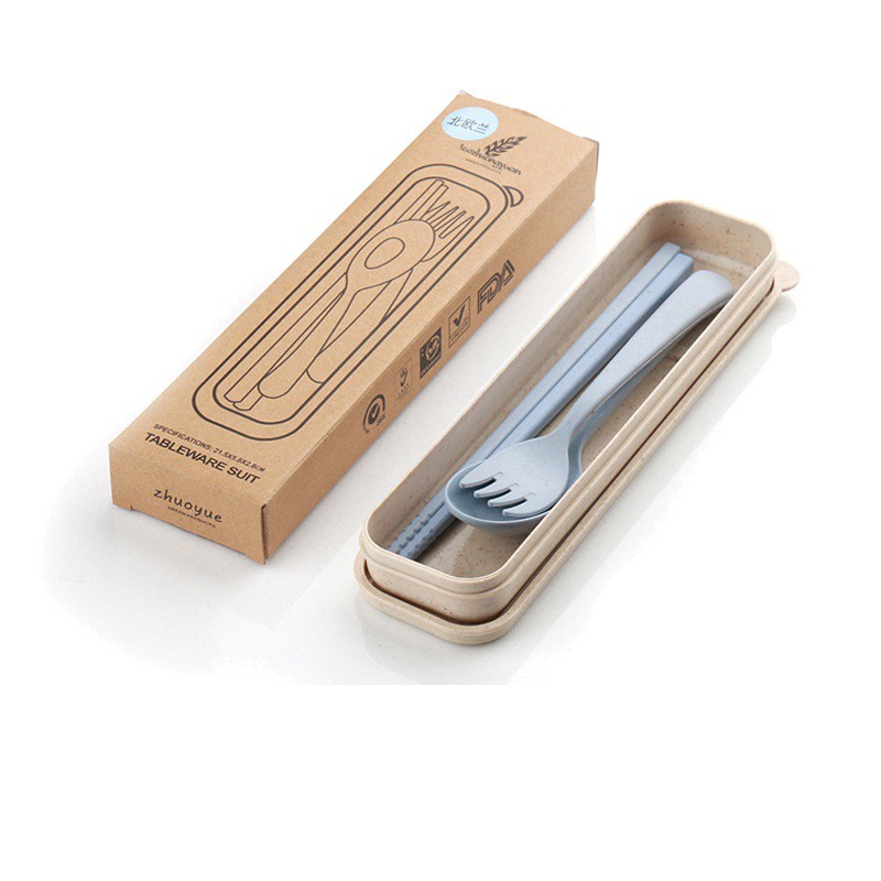 Bộ đũa, thìa, dĩa lúa mạch-nhựa kèm hộp đựng