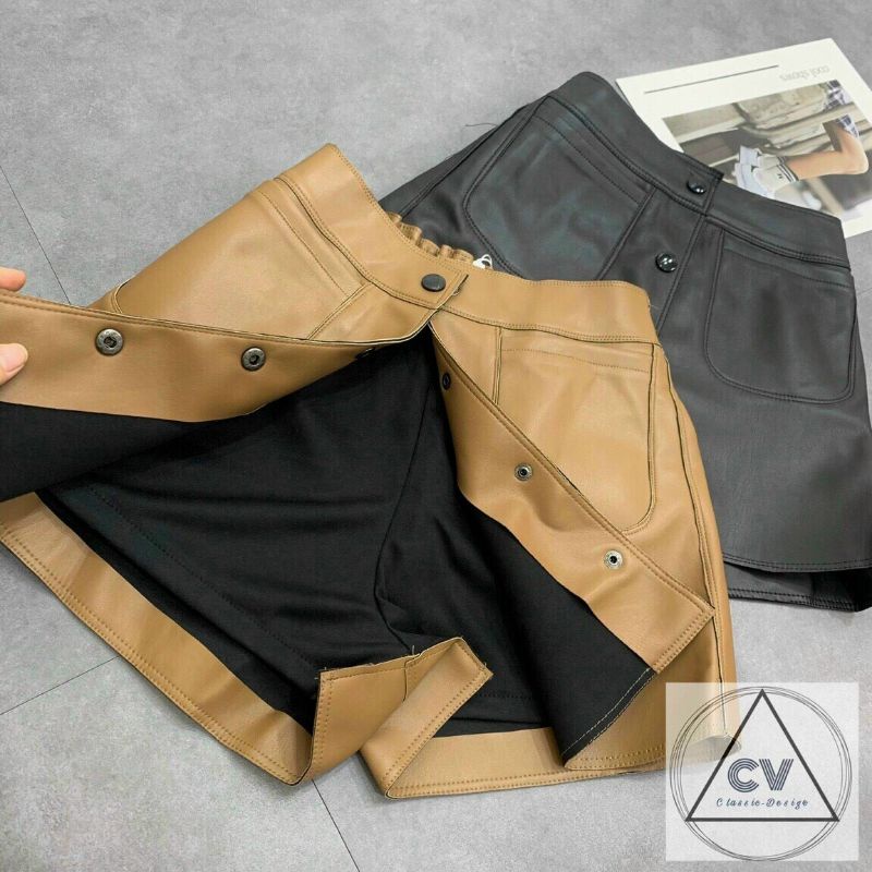 Quần da giả váy túi trước hàng QCL1