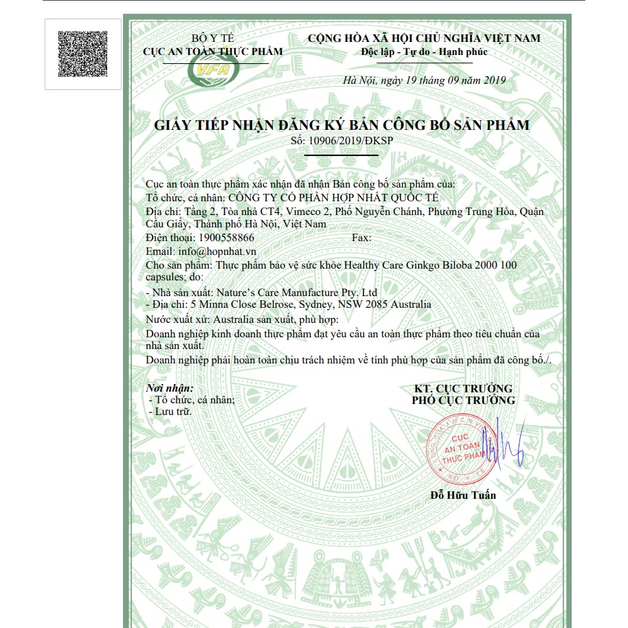 (Tem Chemist) Ginkgo Biloba 2000 Healthy Care, Viên uống bổ não, Lọ 100 viên | Thế Giới Skin Care